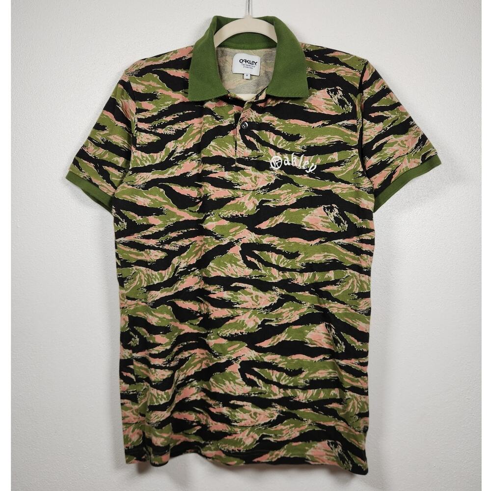 y2k Oakley Camo Polo Spellout Short Sleeve Medium Streetwear Skate
